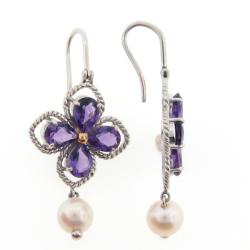 Meredith Leigh Sterling Silver Amethyst and FW Pearl Earrings (8 mm)