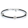 Stainless Steel Cubic Zirconia Heart Charm and Black Cable Bracelet