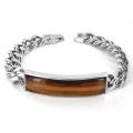 Stainless Steel Tiger's Eye ID-style Curb Chain Bracelet
