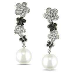 18k Gold Pearl and 4/5ct TDW Black and White Diamond Earrings (GH, SI1-2)(10.5-11mm)