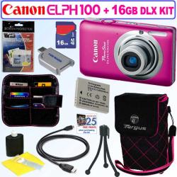Canon Powershot Elph 100 HS 12.1MP Pink Digital Camera with 16GB Kit