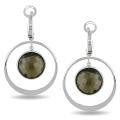 18k White Gold Smokey Quartz Hoop Earrings