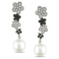 18k Gold Pearl and 4/5ct TDW Black and White Diamond Earrings (GH, SI1-2)(10.5-11mm)