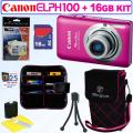 Canon Powershot Elph 100 HS 12.1MP Pink Digital Camera with 16GB Kit
