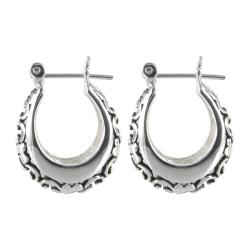 Sunstone Sterling Silver Oxidized Bali Flower Hoop Earrings