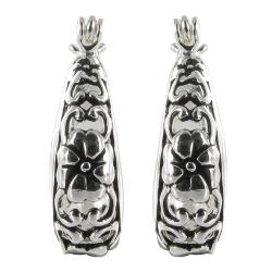 Sunstone Sterling Silver Oxidized Bali Flower Hoop Earrings