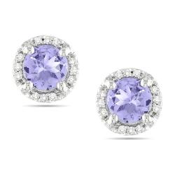 10k White Gold Tanzanite and Diamond Accent Round Stud Earrings