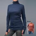 AtoZ Women's Cotton Stitched Panel Turtleneck Top