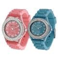 Geneva Platinum Women's Rhinestone-accented Silicone Watch (Set of 2)