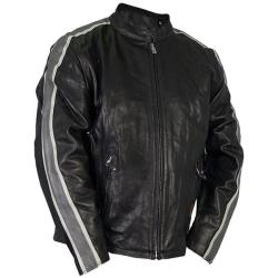 Leather Men's Grey Arm Stripes Motorcycle Jacket