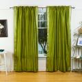 Olive Green Sheer Sari 84-inch Rod Pocket Curtain Panels (India)