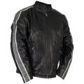 Leather Men's Grey Arm Stripes Motorcycle Jacket