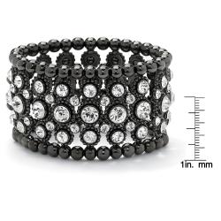 Black Ruthenium Black FW Pearl and Crystal Stretch Bracelet (6 mm)