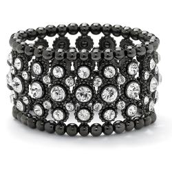 Black Ruthenium Black FW Pearl and Crystal Stretch Bracelet (6 mm)