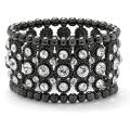 Black Ruthenium Black FW Pearl and Crystal Stretch Bracelet (6 mm)