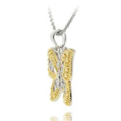 18k Gold over Silver Yellow Diamond Accent Butterfly Necklace