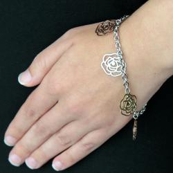 Stainless Steel Floral Charm Bracelet