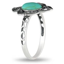 Sterling Silver Oval Turquoise Flower Ring