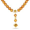 Yellow Silver Citrine, Golden FW Pearl and CZ Necklace (9-9.5 mm)