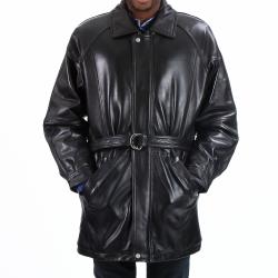 United Face Men's Lambskin Leather Belted Coat