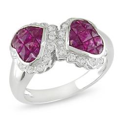 18k White Gold Ruby and 1/4ct TDW Diamond Heart Ring (H-I, I2)