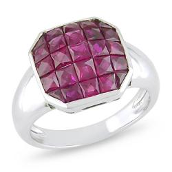 18k White Gold Square-cut Ruby Ring