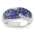 18k White Gold Sapphire and 1/10ct TDW Diamond Ring (H-I, I2)