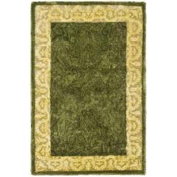 Handmade Silk Road Majestic Green/ Ivory N. Z. Wool Rug (2' x 3')