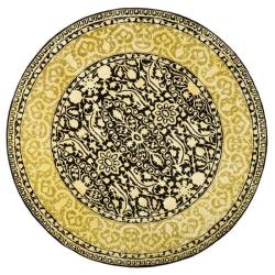 Handmade Majestic Black/ Ivory N. Z. Wool Rug (3'6 Round)