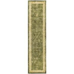 Handmade Majestic Green/ Ivory N. Z. Wool Rug (2'6 x 8')