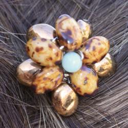 Ardent Designs Ivory and Brown Floral Hair Clips