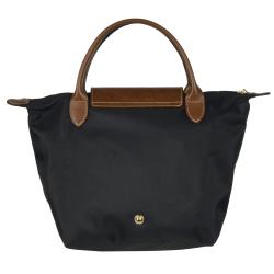 Longchamp Mini 'Le Pliage' Black Nylon Brown Leather Handle Tote Bag