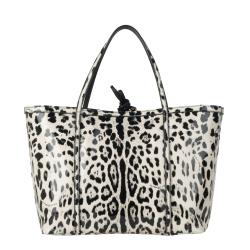 Dolce & Gabbana Cream/Black Animal Print Varnished Leather Shopper Bag