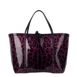 Dolce & Gabbana Purple Animal Print Varnished Leather Shopper Bag