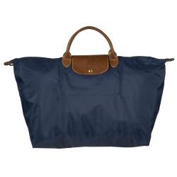 Longchamp 'Le Pliage' Navy Nylon Brown Leather Handle Travel Bag