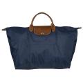 Longchamp 'Le Pliage' Navy Nylon Brown Leather Handle Travel Bag