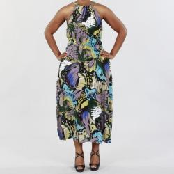 Mlle Gabrielle Women's Printed Plus Size Halter Maxi Dress
