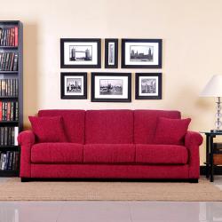 Portfolio Rio Convert-a-Couch Crimson Red Chenille Rolled Arm Futon Sofa Sleeper