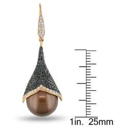18k Gold Tahitian Pearl and 1 1/4ct TDW Diamond Earrings (G-H, SI1-SI2) (11-12 mm)