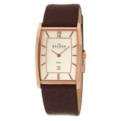 Skagen Men's 'Modern' Rose Goldplated Stainless Steel and Brown Leather Quartz Date Watch