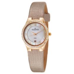 Skagen Women's 'Glitz' Rose Goldplated Stainless Steel and Champagne Fabric Swarovski Crystals Quartz Date Watch