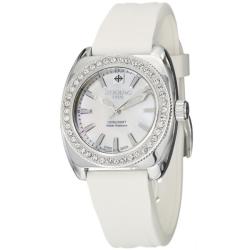 Zodiac Women's 'Racer' Stainless Steel and White Rubber Swarovski Crystals Quartz Watch