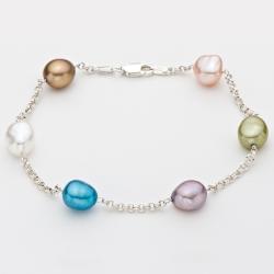 O Jewelry Multi-colored FW Baroque Pearl Tin Cup Bracelet (9-10 mm)