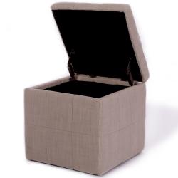 Tufted Beige Fabric Storage Cube Ottoman