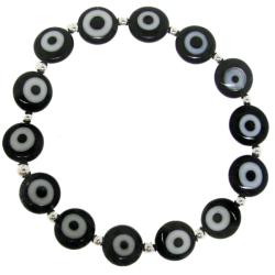 Sterling Silver Black Acrylic 'Evil Eye' Stretch Bracelet