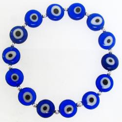 Sterling Silver Blue Acrylic 'Evil Eye' Stretch Bracelet