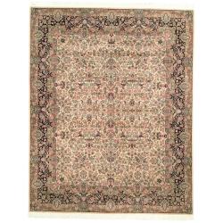 Asian Hand-knotted Royal Kerman Ivory and Green Wool Rug (12' x 15')
