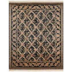 Asian Hand-knotted Royal Kerman Black Wool Rug (12' x 18')