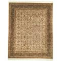 Asian Hand-knotted Royal Kerman Ivory and Green Wool Rug (5' x 7')