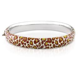 Sterling Silver Leopard Animal-Print Bangle Bracelet